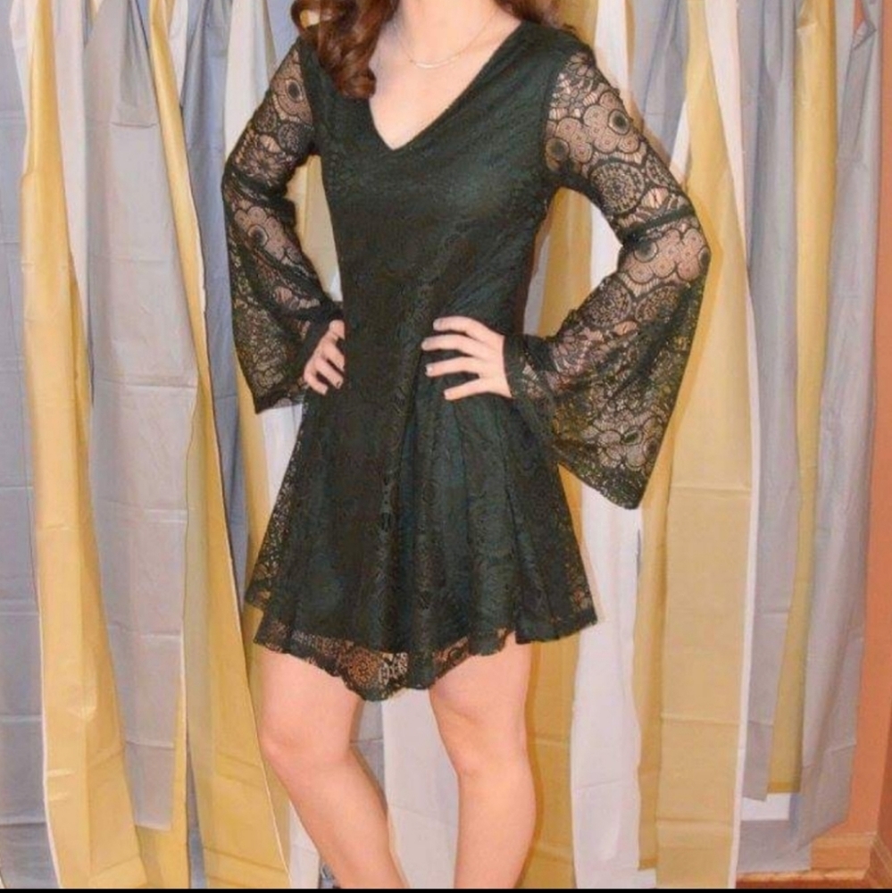Forest Green Bell Sleeve Dress